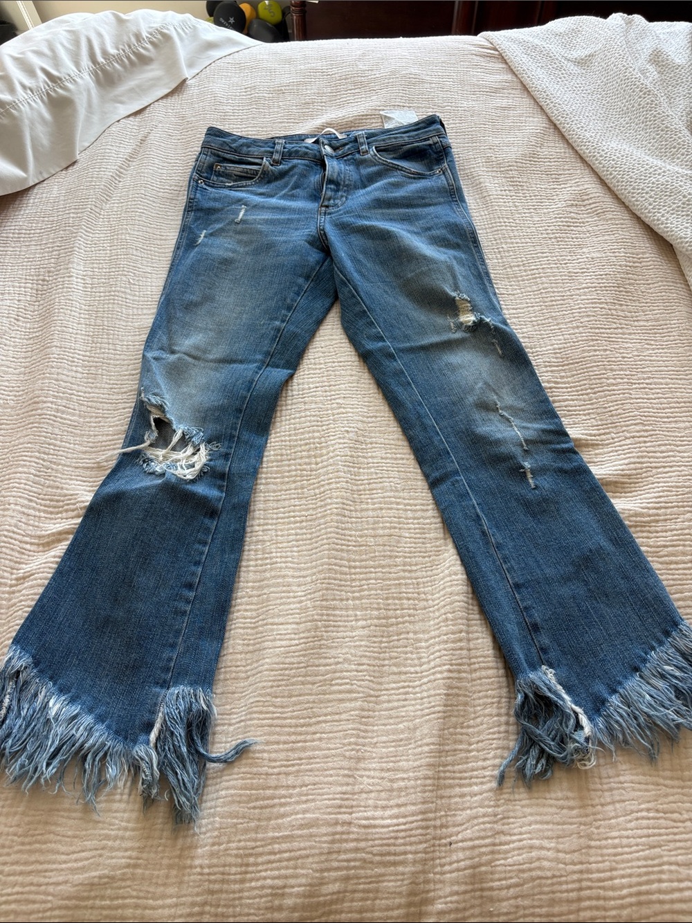 Zara Medium Blue Distressed Jeans with Fringe Hem